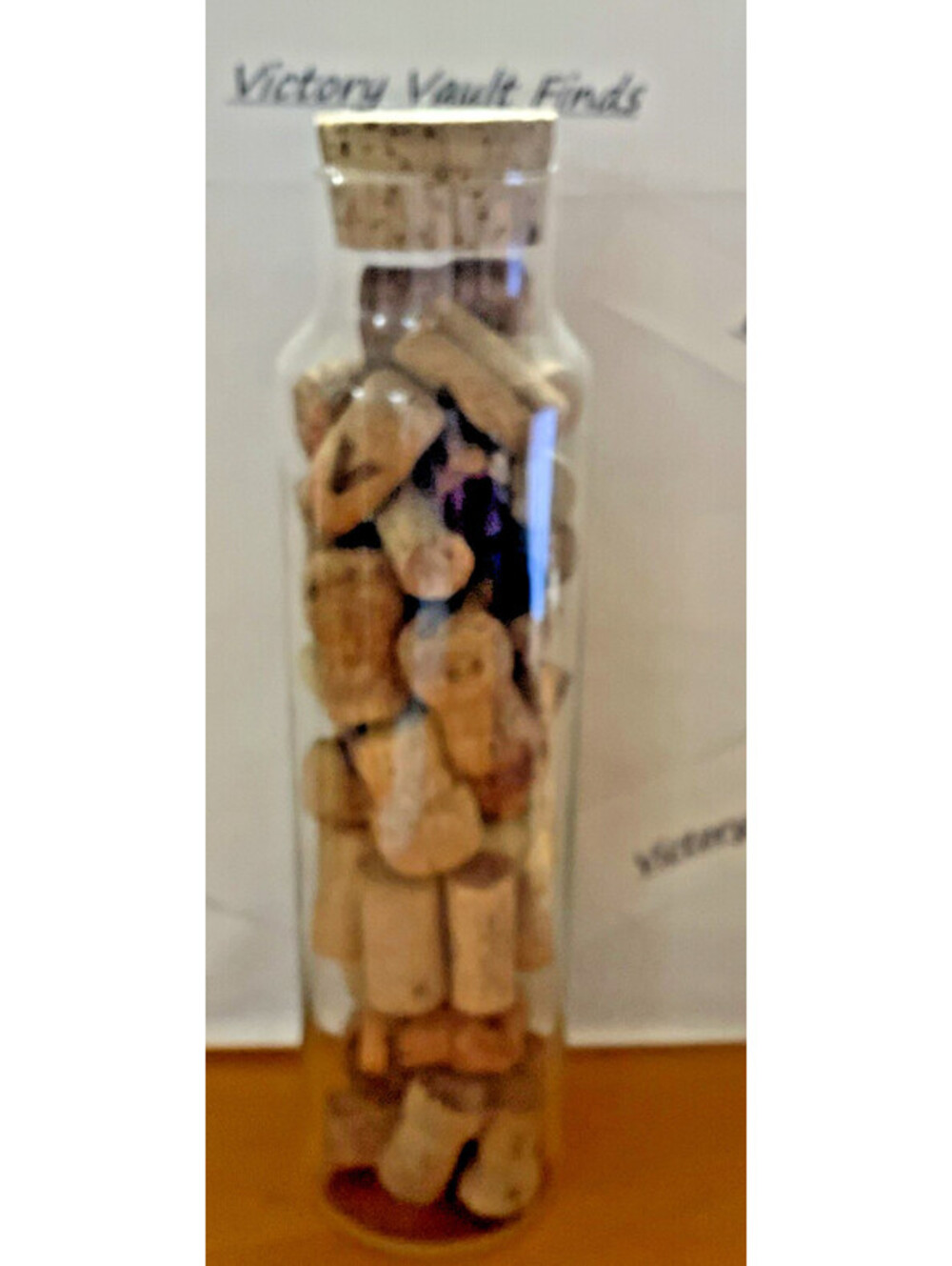Tall Glass Bottle Vase filled with Real Wine & Champagne Corks